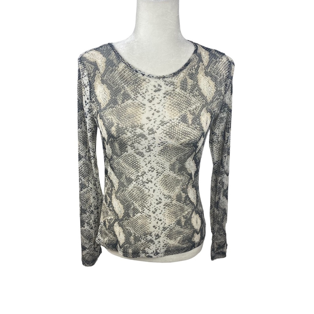 Aqua long sleeve blouse snake print sheer mesh stretchy animal print M
